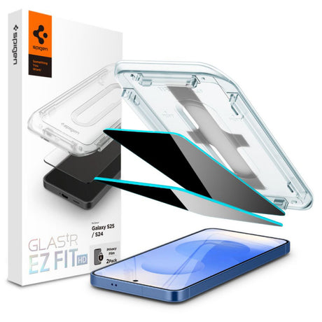 Folie de protectie Ecran Privacy Spigen EZ FIT pentru Samsung Galaxy S25 S931 / S24 S921, Sticla Securizata, Full Glue, Set 2 bu