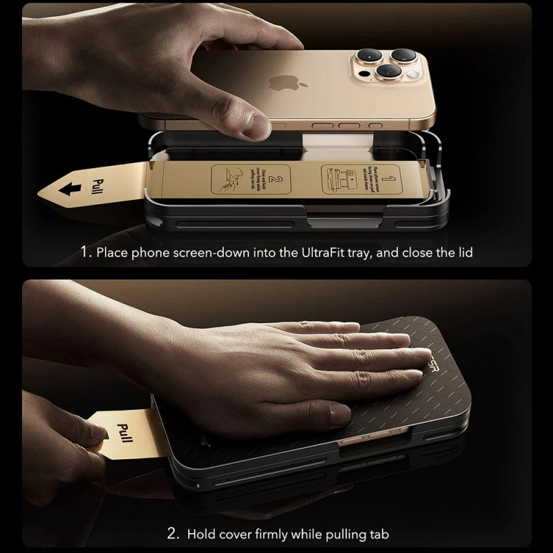 Folie de protectie Ecran ESR Corning UltraFit pentru Apple iPhone 17 Pro, Sticla Securizata, Full Glue, Set 3 bucati