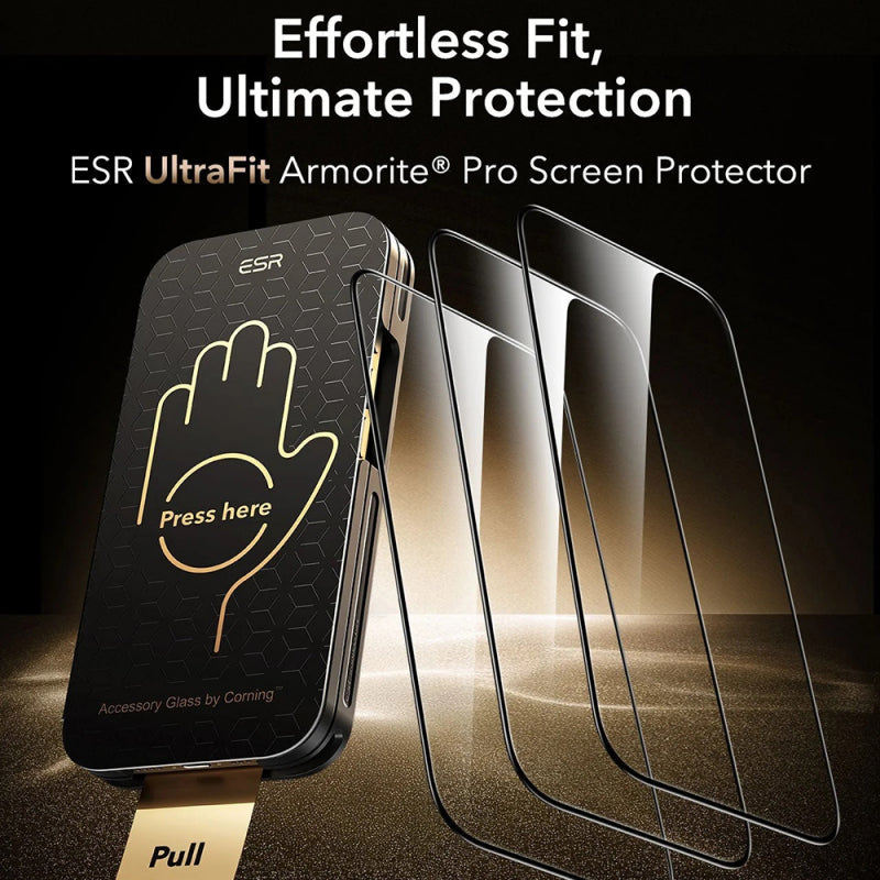 Folie de protectie Ecran ESR Corning UltraFit pentru Apple iPhone 17 Pro, Sticla Securizata, Full Glue, Set 3 bucati