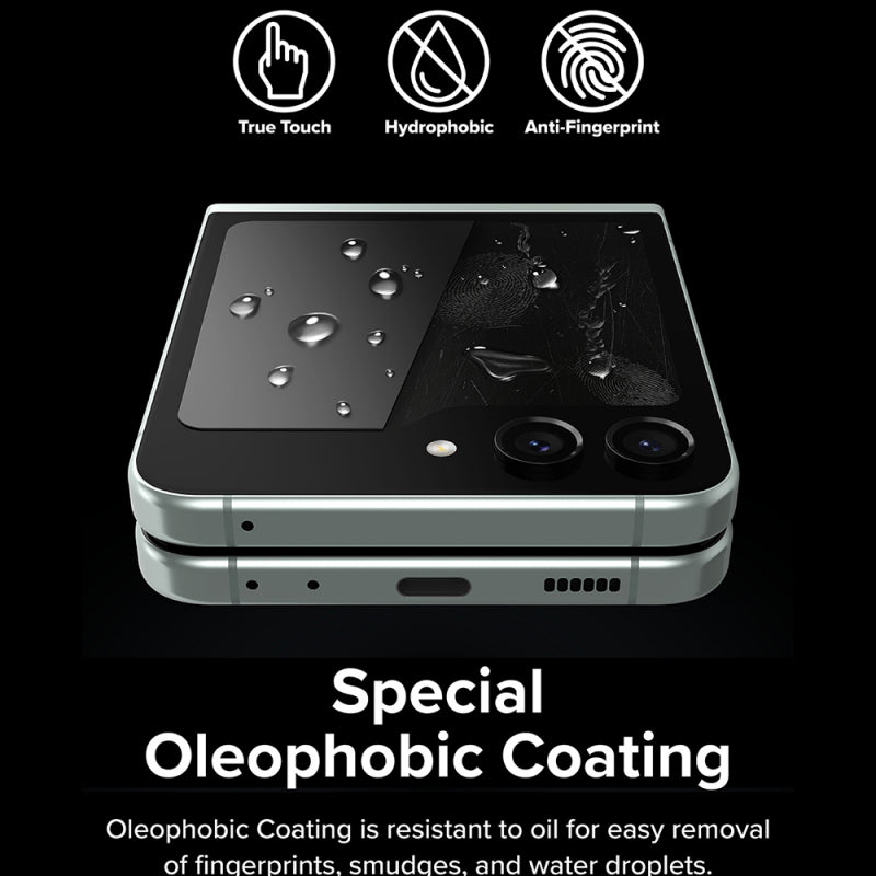 Folie de protectie Ecran Exterior Ringke pentru Samsung Galaxy Z Flip5 F731, Sticla securizata, Full Glue, Set 2 bucati