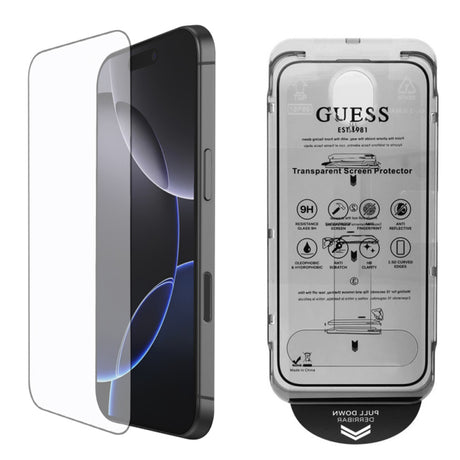 Folie de protectie Ecran Guess Classic Outline pentru Apple iPhone 16 Pro Max, Sticla securizata, Full Glue, 2.5D, Neagra GUTGP1