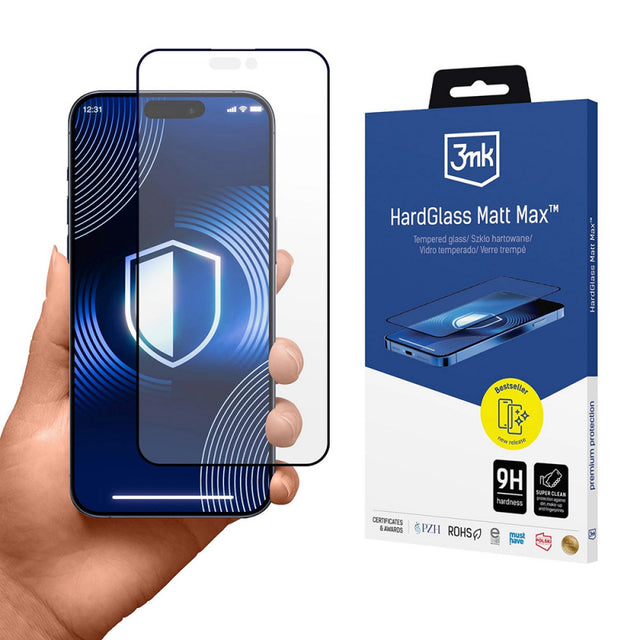 Folie de protectie Ecran Matte 3MK HardGlass Max pentru Apple iPhone 17 Pro, Sticla Securizata, Full Glu