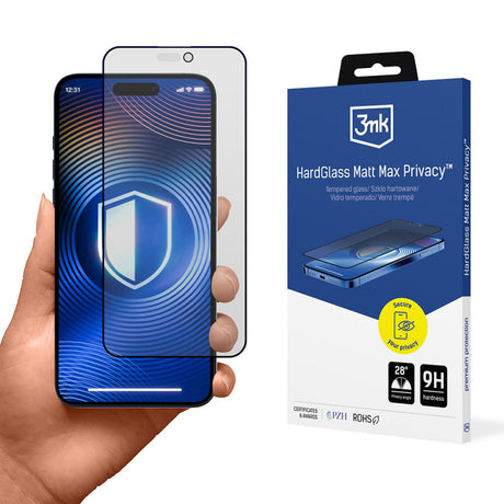 Folie de protectie Ecran Matte Privacy 3MK HardGlass Max pentru Apple iPhone 17 Pro Max, Sticla Securizata, Full Glue