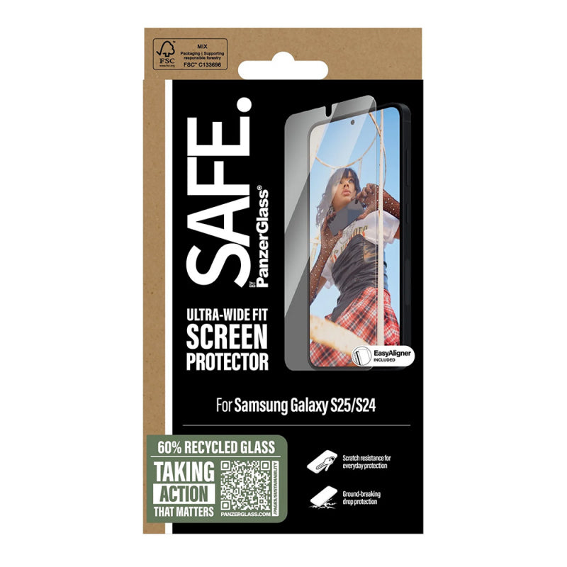 Folie de protectie Ecran PanzerGlass Safe. Ultra-Wide Fit EasyAligner pentru Samsung Galaxy S25 S931 / S24 S921, Sticla Securiz