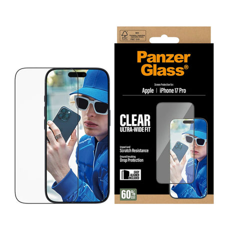 Folie de protectie Ecran PanzerGlass Ultra-Wide Fit EasyAligner pentru Apple iPhone 17 Pro, Sticla Securizata, Full Glu