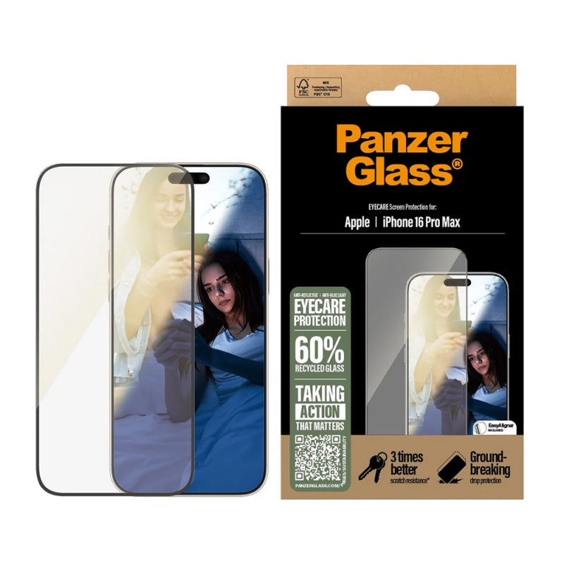 Folie de protectie Ecran PanzerGlass Ultra-Wide Fit EyeCare pentru Apple iPhone 16 Pro Max, Sticla Securizata, Full Glu