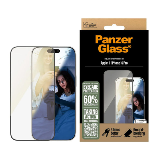 Folie de protectie Ecran PanzerGlass Ultra-Wide Fit EyeCare pentru Apple iPhone 16 Pro, Sticla Securizata, Full Glu