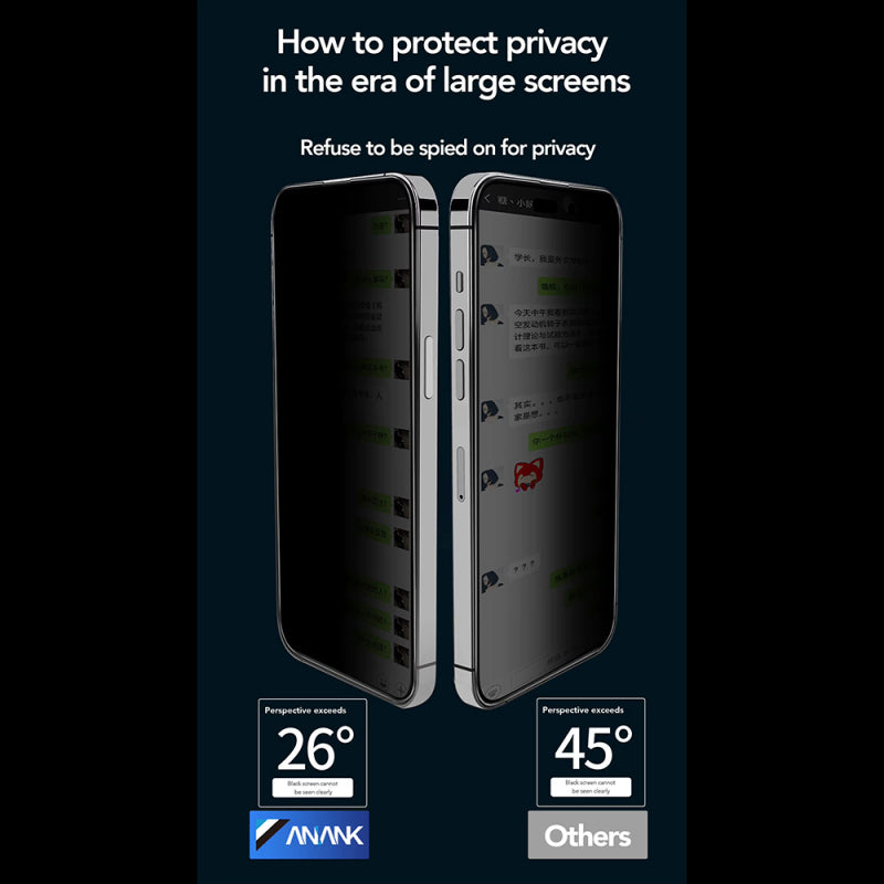 Folie de protectie Ecran Privacy Anank 3X Reinforced pentru Apple iPhone 14 Pro, Sticla securizata, Full Glue, 2.5D