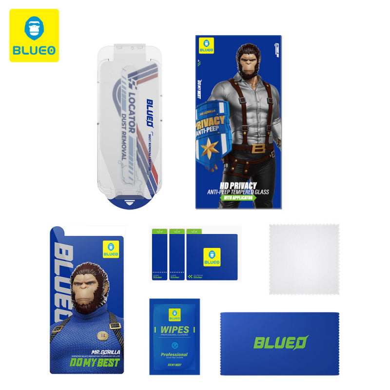 Folie de protectie Ecran Privacy Blueo Anti-Peep Applicator Pro pentru Apple iPhone 15 Pro Max, Sticla securizata, Full Glue