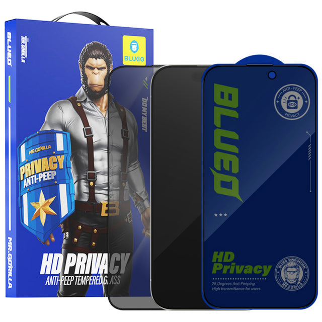 Folie de protectie Ecran Privacy Blueo Anti-Peep pentru Apple iPhone 15 Pro Max, Sticla securizata, Full Glue