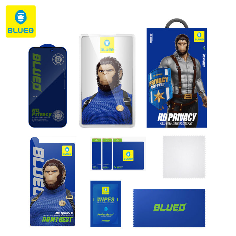 Folie de protectie Ecran Privacy Blueo Anti-Peep pentru Apple iPhone 15 Pro Max, Sticla securizata, Full Glue