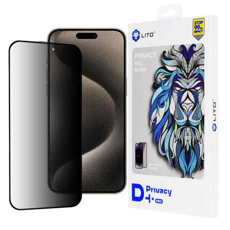 Folie de protectie Ecran Privacy Lito D+ Pro pentru Apple iPhone 15 Pro Max, Sticla securizata, Full Glue