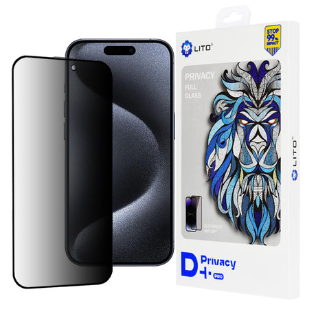 Folie de protectie Ecran Privacy Lito D+ Pro pentru Apple iPhone 15 Pro, Sticla securizata, Full Glue