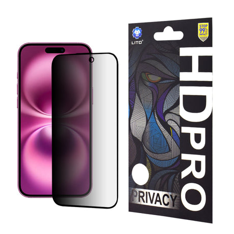 Folie de protectie Ecran Privacy Lito HD Pro pentru Apple iPhone 16 Plus, Sticla securizata, Full Glue