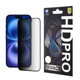 Folie de protectie Ecran Privacy Lito HD Pro pentru Apple iPhone 16, Sticla securizata, Full Glue