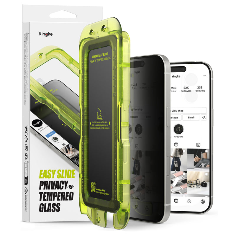 Folie de protectie Ecran Privacy Ringke Easy Slide pentru Apple iPhone 17, Sticla Securizata, Full Glue, Set 2 bucati