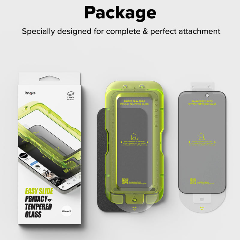 Folie de protectie Ecran Privacy Ringke Easy Slide pentru Apple iPhone 17, Sticla Securizata, Full Glue, Set 2 bucati