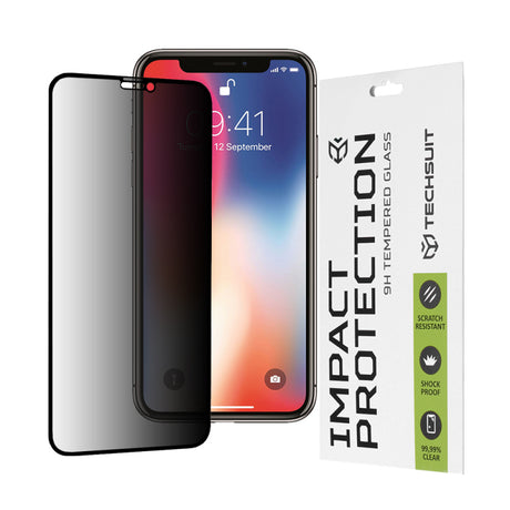 Folie de protectie Ecran Privacy Techsuit pentru Apple iPhone 11 Pro / XS / X, Sticla securizata, Full Glue, 111D
