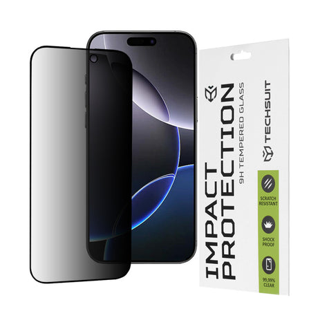 Folie de protectie Ecran Privacy Techsuit pentru Apple iPhone 16 Pro Max, Sticla securizata, Full Glue, 111D