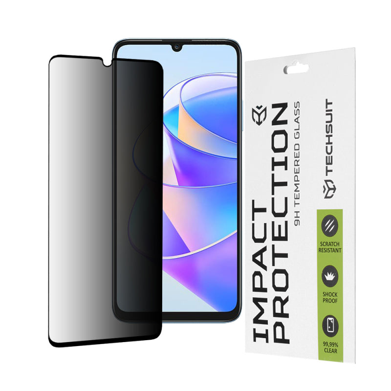 Folie de protectie Ecran Privacy Techsuit pentru Honor X7a, Sticla securizata, Full Glue, 111D
