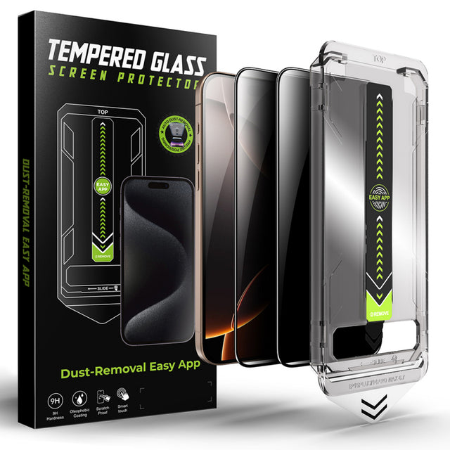 Folie de protectie Ecran Privacy Techsuit TitanGlass pentru Apple iPhone 15 Pro Max, Sticla securizata, Full Glue, Set 2 bucati