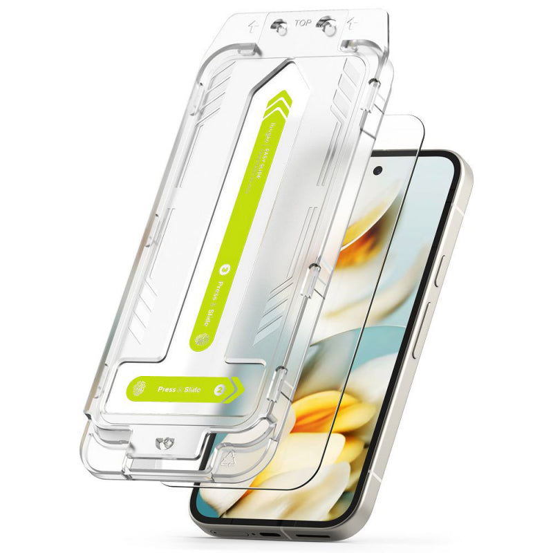 Folie de protectie Ecran Ringke Easy Slide pentru Google Pixel 9a, Sticla Securizata, Full Glue, Set 2 bucati