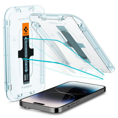 Folie de protectie Ecran Spigen GlastR EZ FIT pentru Apple iPhone 14 Pro, Sticla securizata, Full Glue, Set 2 bucati