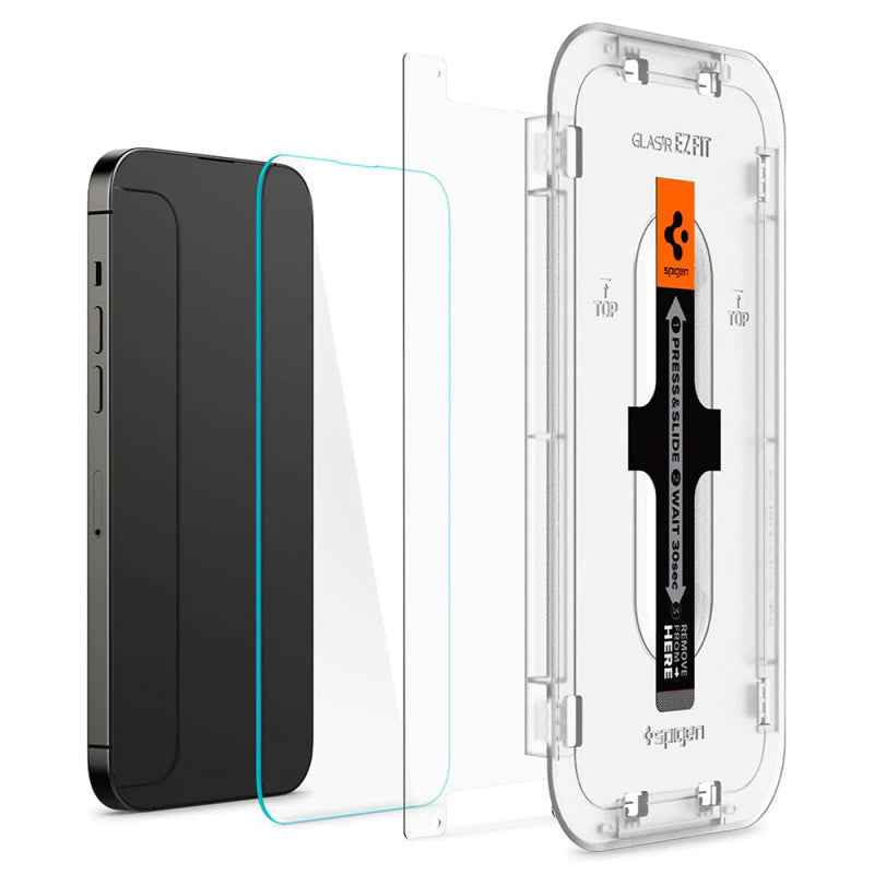Folie de protectie Ecran Spigen GlastR EZ FIT pentru Apple iPhone 14 Pro, Sticla securizata, Full Glue, Set 2 bucati