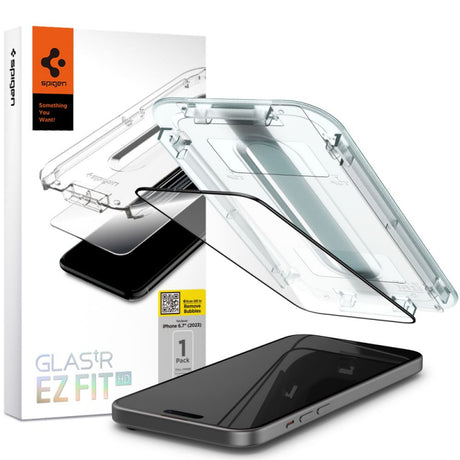 Folie de protectie Ecran Spigen GlastR EZ FIT pentru Apple iPhone 15 Plus, Sticla securizata, Full Glu