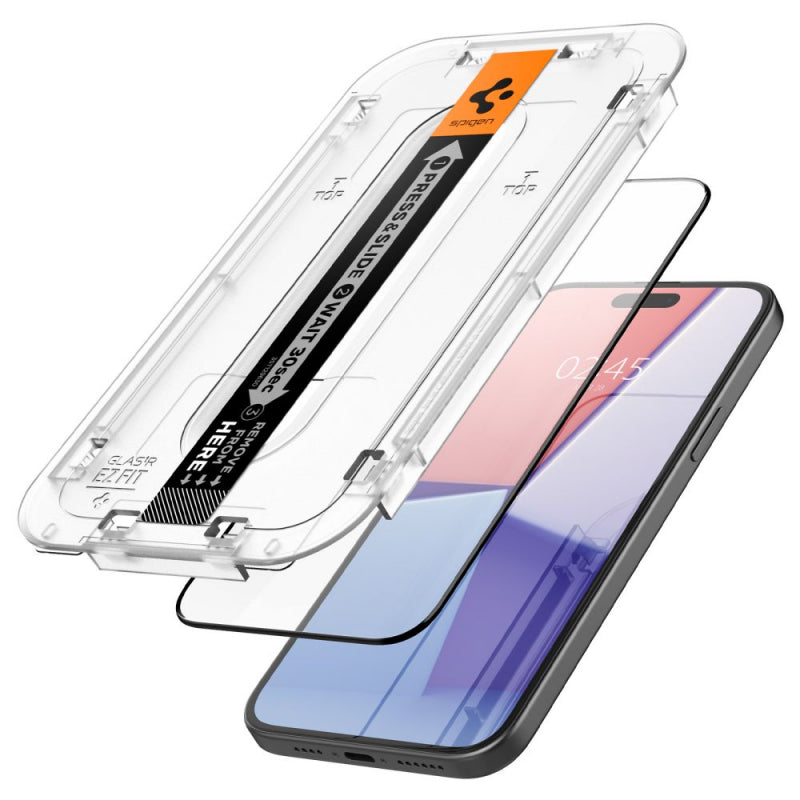Folie de protectie Ecran Spigen GlastR EZ FIT pentru Apple iPhone 15 Plus, Sticla securizata, Full Glu