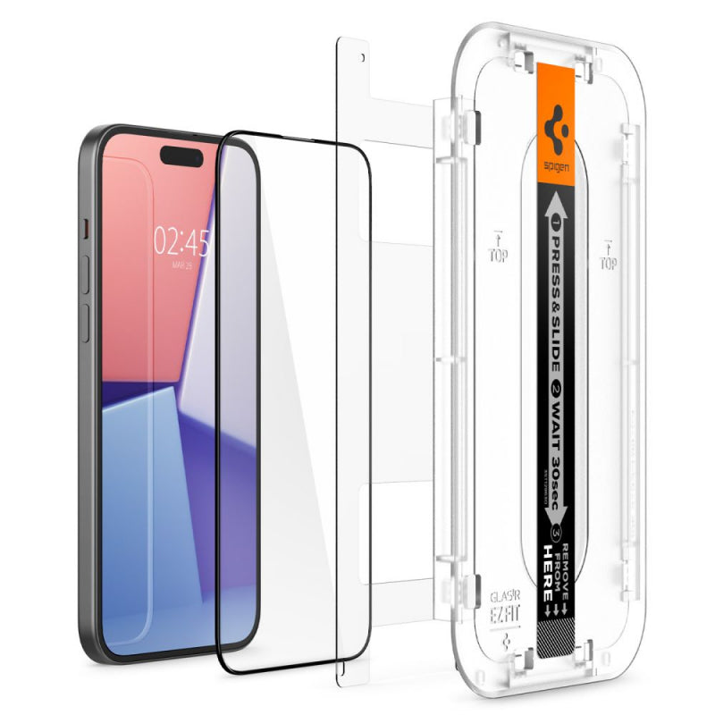 Folie de protectie Ecran Spigen GlastR EZ FIT pentru Apple iPhone 15 Plus, Sticla securizata, Full Glu