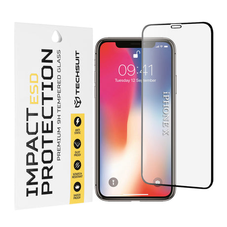 Folie de protectie Ecran Techsuit pentru Apple iPhone 11 Pro / XS / X, Sticla Securizata, Full Glu