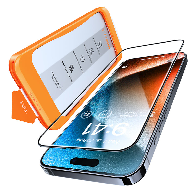 Folie de protectie Ecran Torras GlassGo pentru Apple iPhone 15 Pro, Sticla securizata, Full Glu
