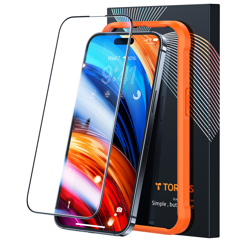 Folie de protectie Ecran Torras GlassGo pentru Apple iPhone 15 Pro, Sticla securizata, Full Glu