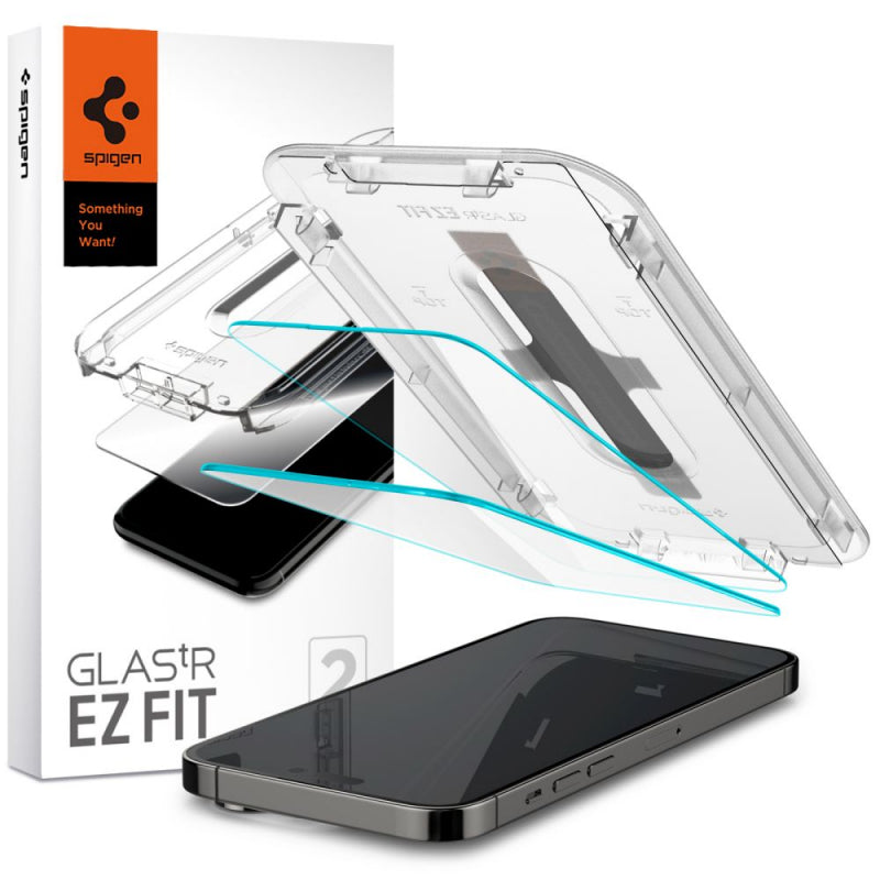 Folie de protectie Ecran Spigen EZ FIT pentru Apple iPhone 14 Pro Max, Sticla securizata, Full Glue, Set 2 bucati AGL05202