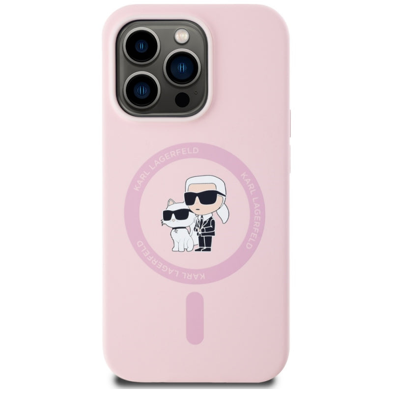 Husa MagSafe pentru Apple iPhone 14 Pro, Karl Lagerfeld, Silicone Karl &amp; Choupette - Roz - NotebookGsm