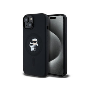 Husa MagSafe pentru Apple iPhone 15 Plus, Karl Lagerfeld, Silicone Karl &amp; Choupett - Neagra - NotebookGsm