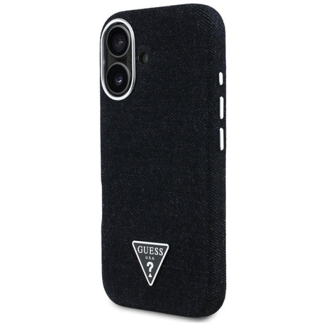 Husa MagSafe pentru Apple iPhone 16, Guess, Denim Triangle Logo - Neagra - NotebookGsm