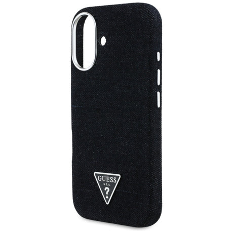 Husa MagSafe pentru Apple iPhone 16, Guess, Denim Triangle Logo - Neagra - NotebookGsm