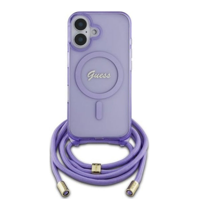 Husa MagSafe pentru Apple iPhone 16, Guess, IML Crossbody Cord Script