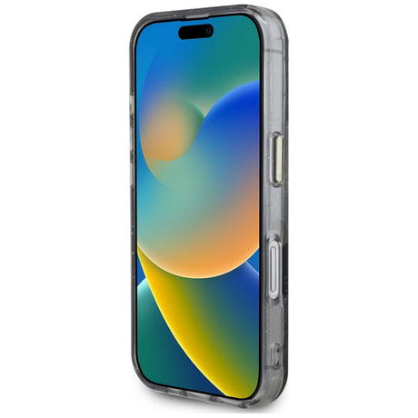 Husa MagSafe pentru Apple iPhone 16, Guess, IML Metal Glitter Flowers Triangl - Neagra - NotebookGsm