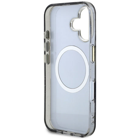 Husa MagSafe pentru Apple iPhone 16, Guess, IML Metal Glitter Flowers Triangl - Neagra - NotebookGsm