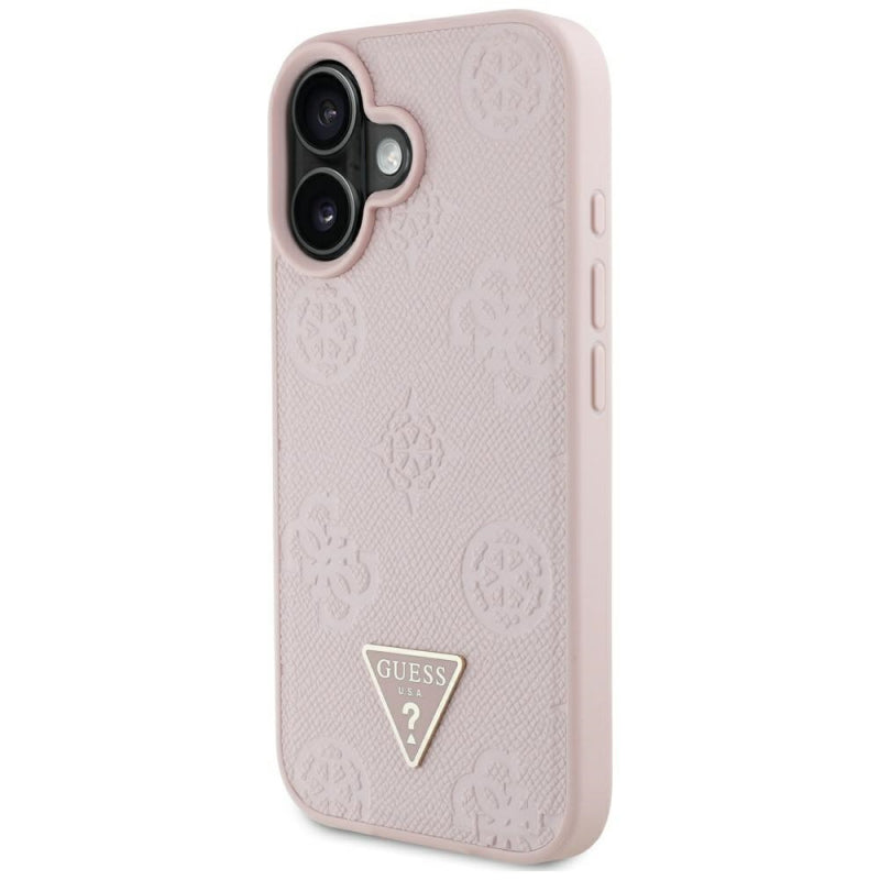 Husa MagSafe pentru Apple iPhone 16, Guess, Peony Grained Hot Stamp Triangle