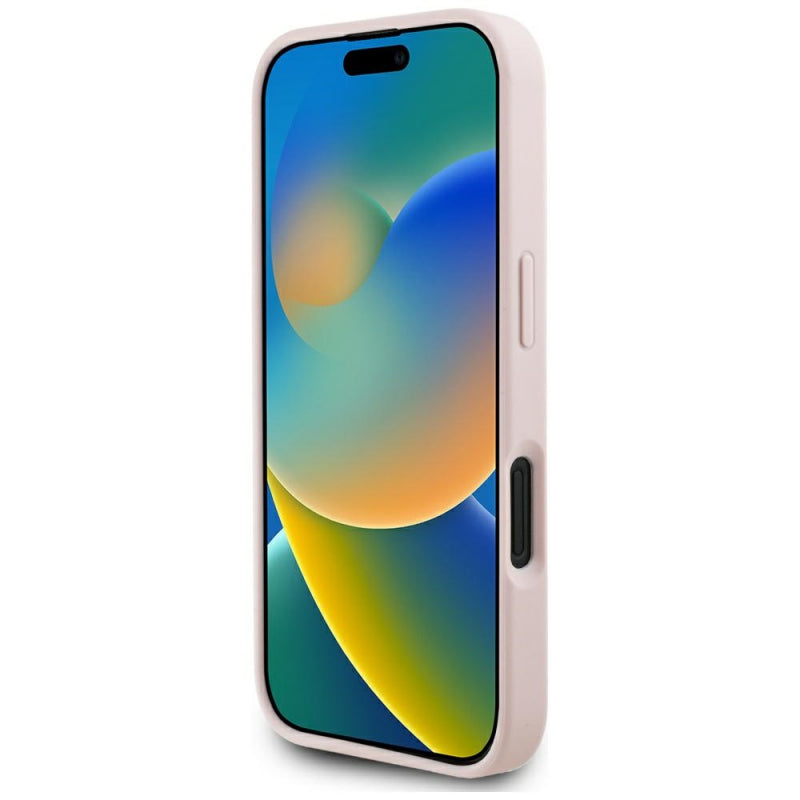 Husa MagSafe pentru Apple iPhone 16, Guess, Peony Grained Hot Stamp Triangle