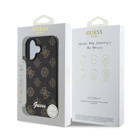 Husa MagSafe pentru Apple iPhone 16, Guess, Peony Script - Neagra - NotebookGsm
