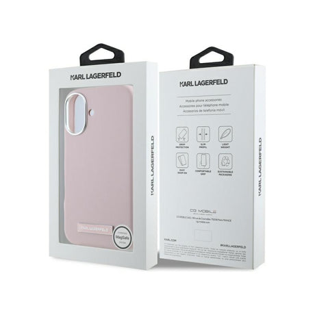 Husa MagSafe pentru Apple iPhone 16, Karl Lagerfeld, FW Metal Plate - Roz - NotebookGsm