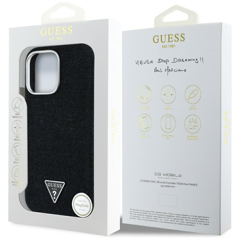 Husa MagSafe pentru Apple iPhone 16 Pro, Guess, Denim Triangle Logo