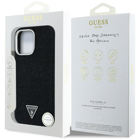 Husa MagSafe pentru Apple iPhone 16 Pro, Guess, Denim Triangle Logo
