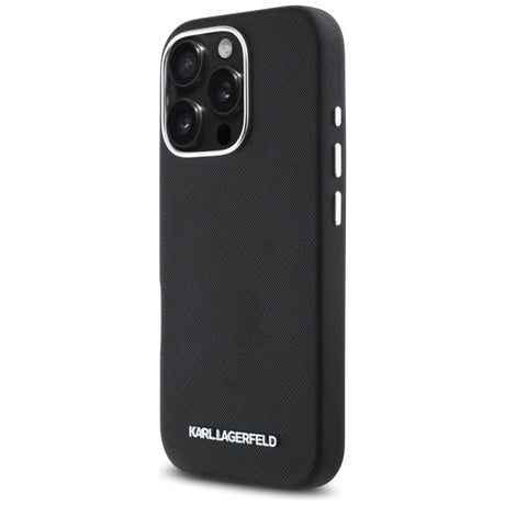 Husa MagSafe pentru Apple iPhone 16 Pro, Karl Lagerfeld, Saffiano Full Wrapped Elongated Metal Logo
