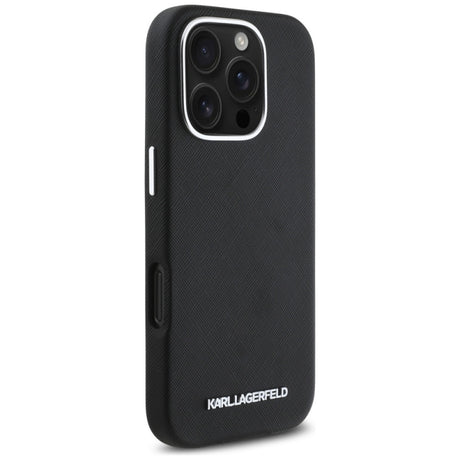 Husa MagSafe pentru Apple iPhone 16 Pro, Karl Lagerfeld, Saffiano Full Wrapped Elongated Metal Logo